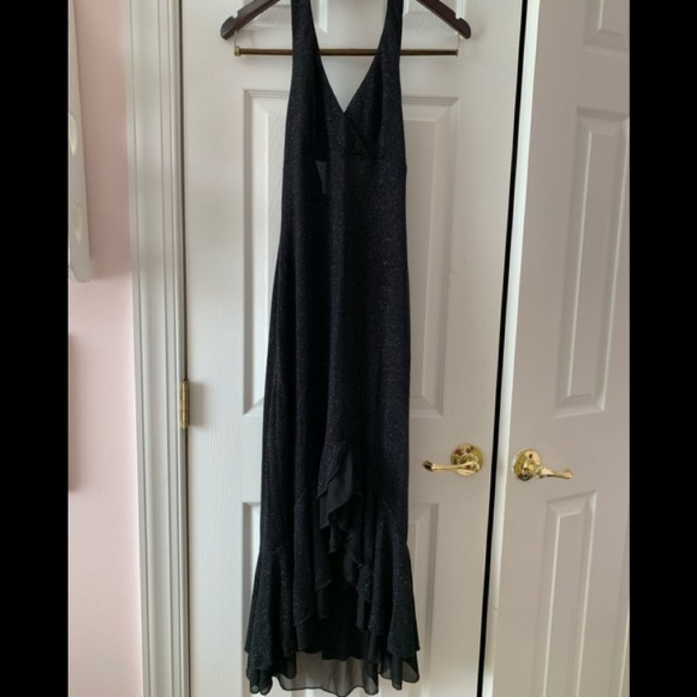 Vintage Y2K Jodi Kristopher Black Glitter High Low Ruffle Dress Medium